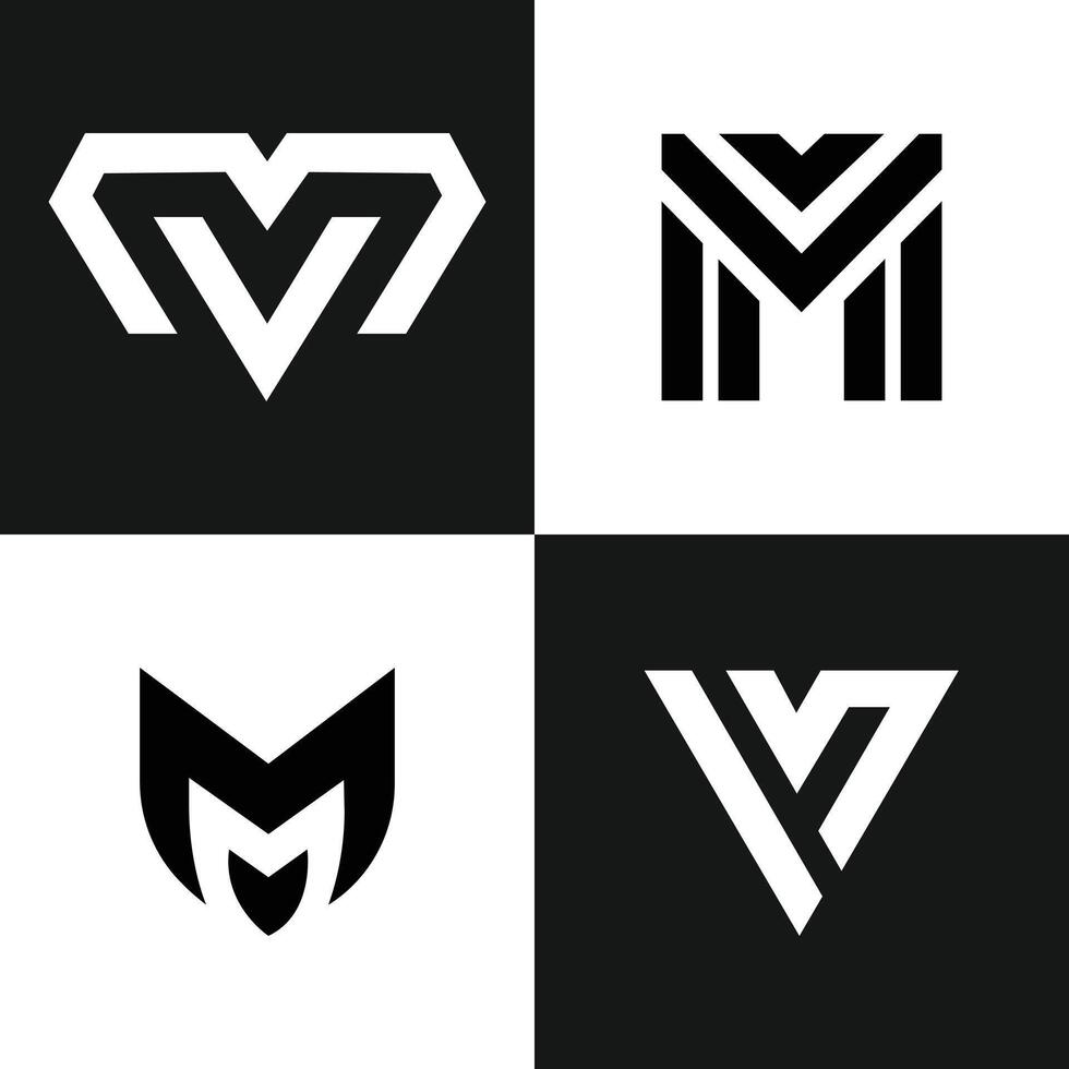 Letter Vm or Mv typography initial logo set vector