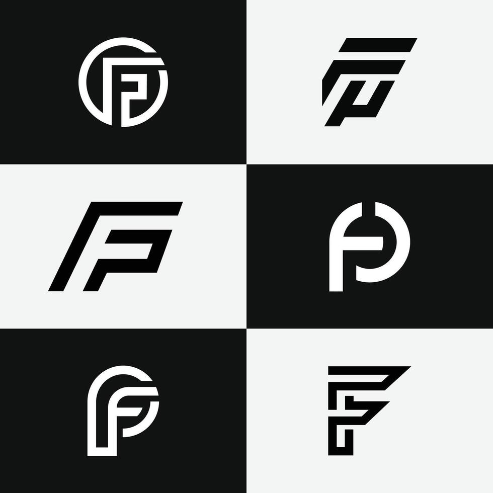 letter Fp or Pf geometric abstract logo set vector