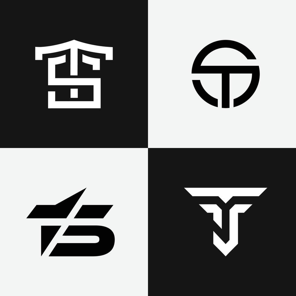 letter Ts or St line art abstract unique logo set vector