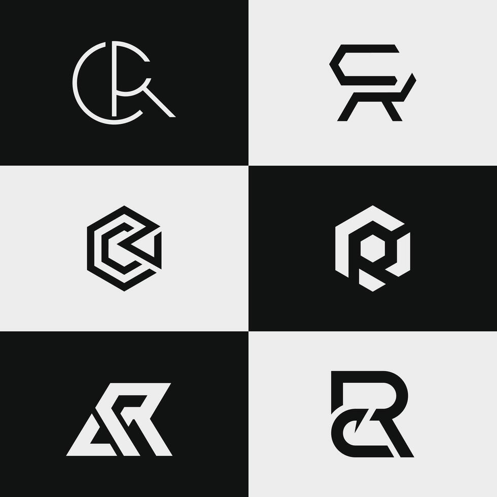 CM Letter Logo Design Bundle Modern Circular Monogram 9 Logo Set vector