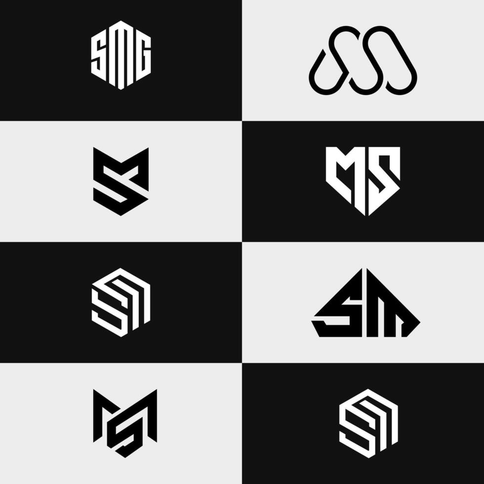 letter Sm or Ms unique typography trendy logo set vector