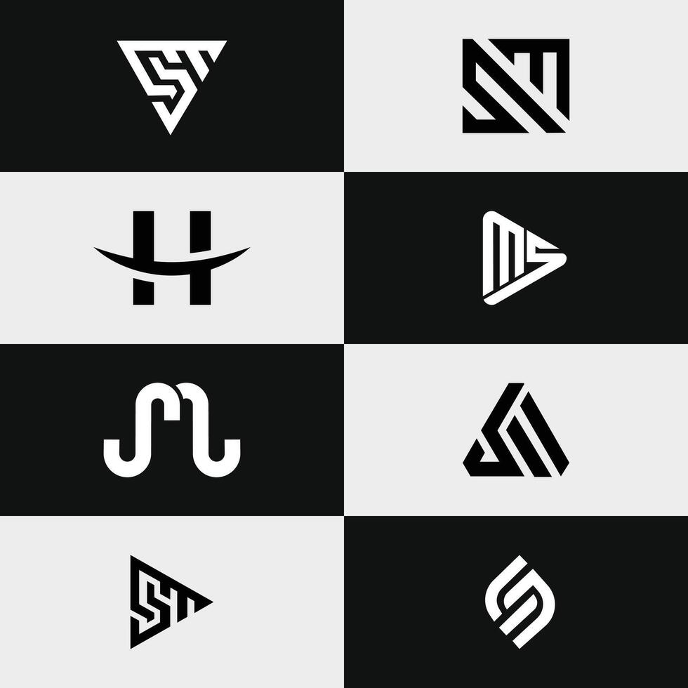 Letter SM Ms unique minimal geometric logo set vector