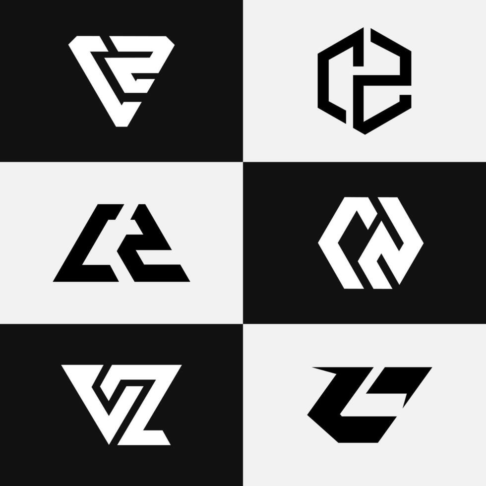 letter Cz or Zc initial flat logo design template set vector