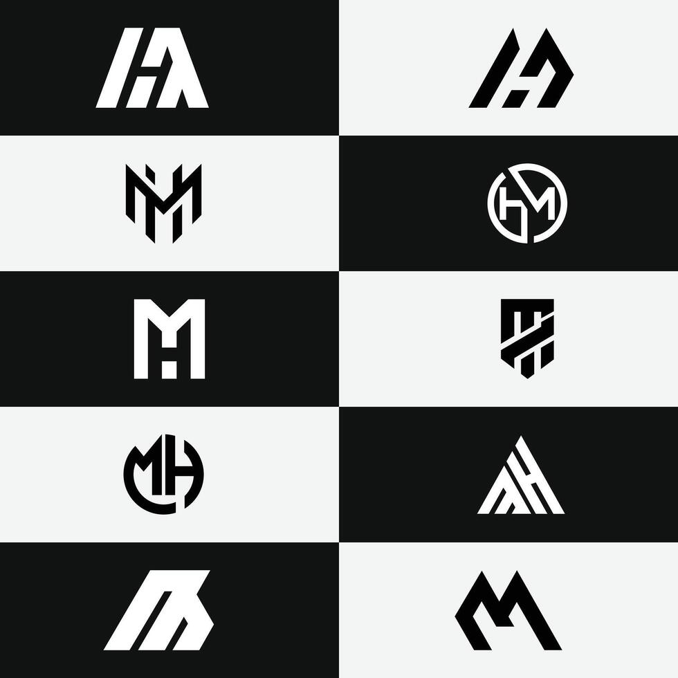 Letter Hm or Mh geometric initial logo set modern minimal design vector