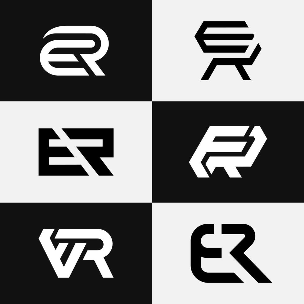 Letter Er Re initial minimal logo set modern clean design vector