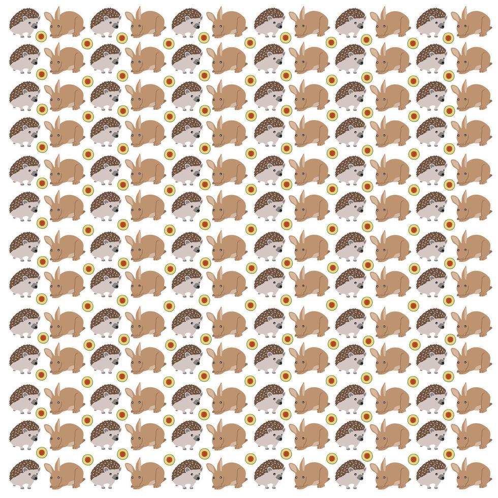 hedgehog, rabbit with fruit as a pattern background vector