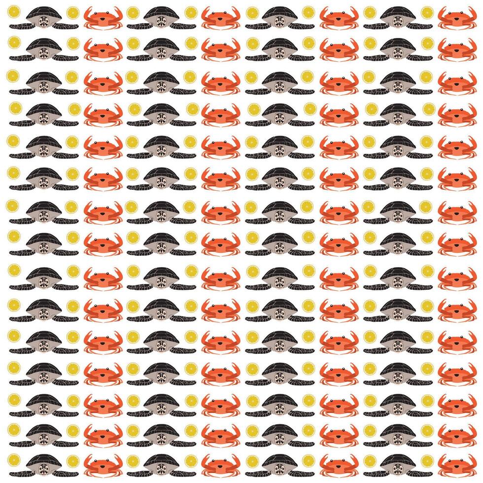 turtle, crab with fruit as a pattern background vector