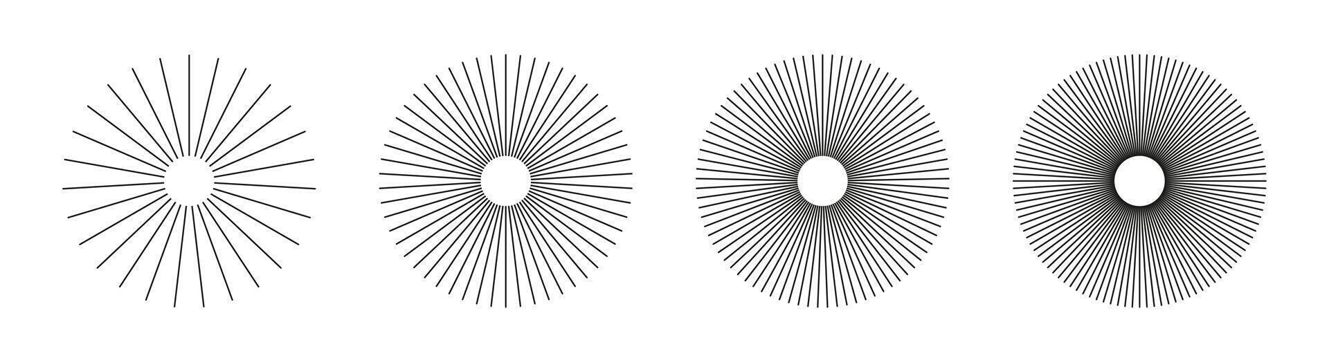 Sun star burst, rays. Circulars lines beams. Circle radial radiation lines. Spokes with radiating stripes grid. Abstract geometric pattern. vector