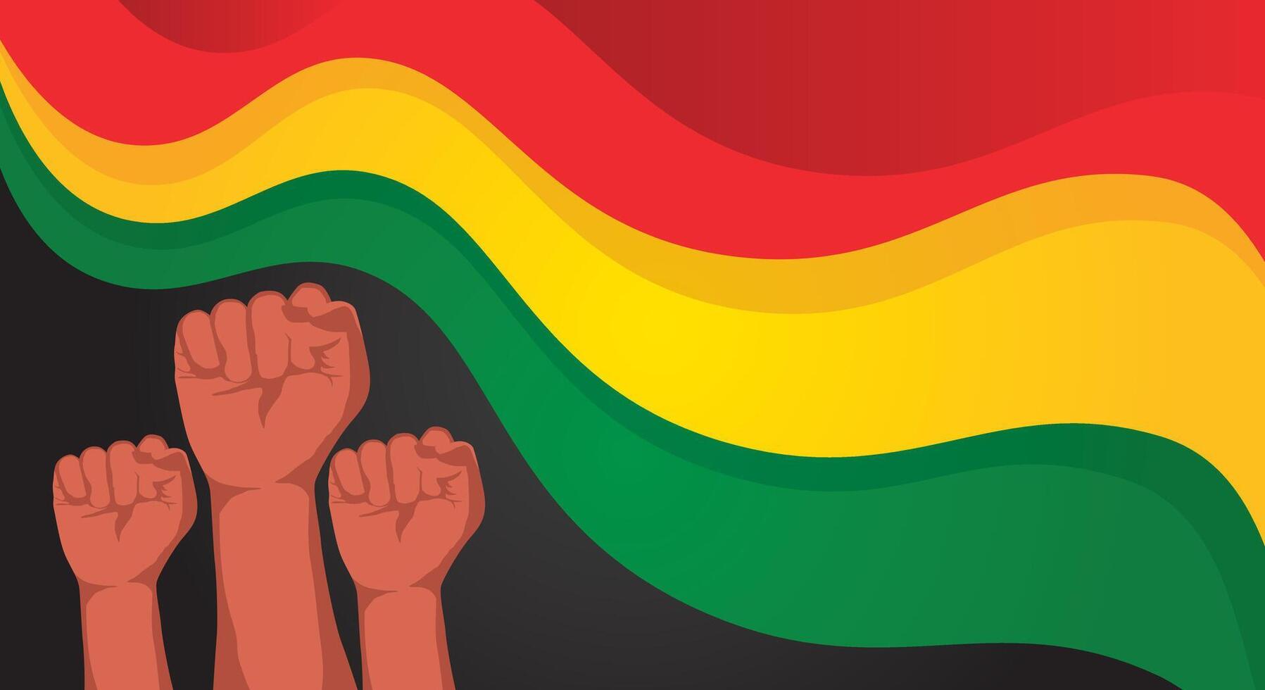 Black background with red yellow green flag. Freedom day poster. vector