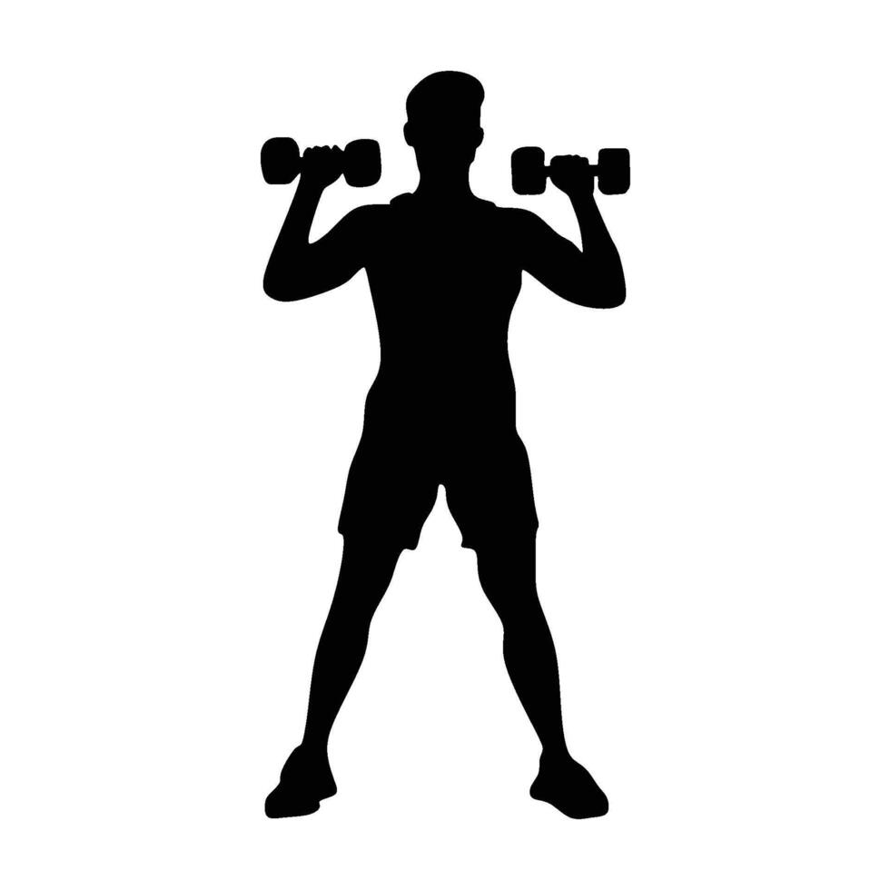 men dumbell exercise workout silhouette vector
