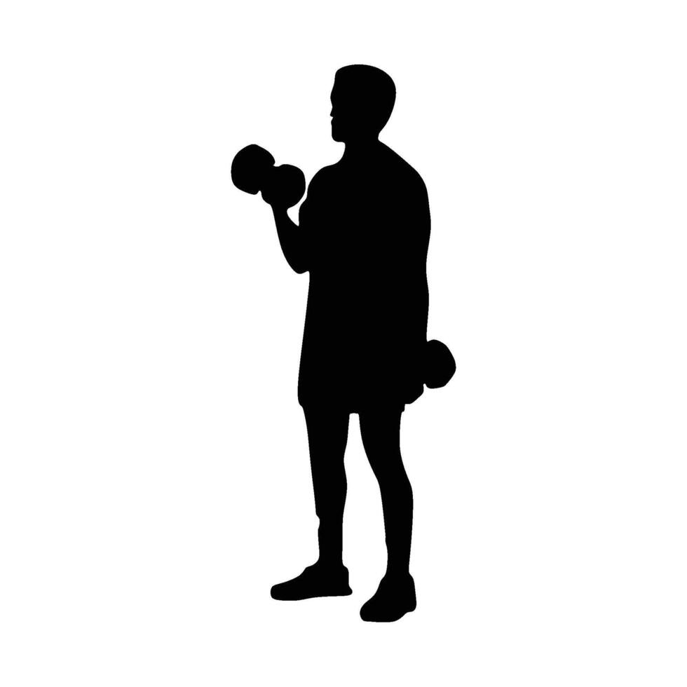 men dumbell workout fitness silhouette vector