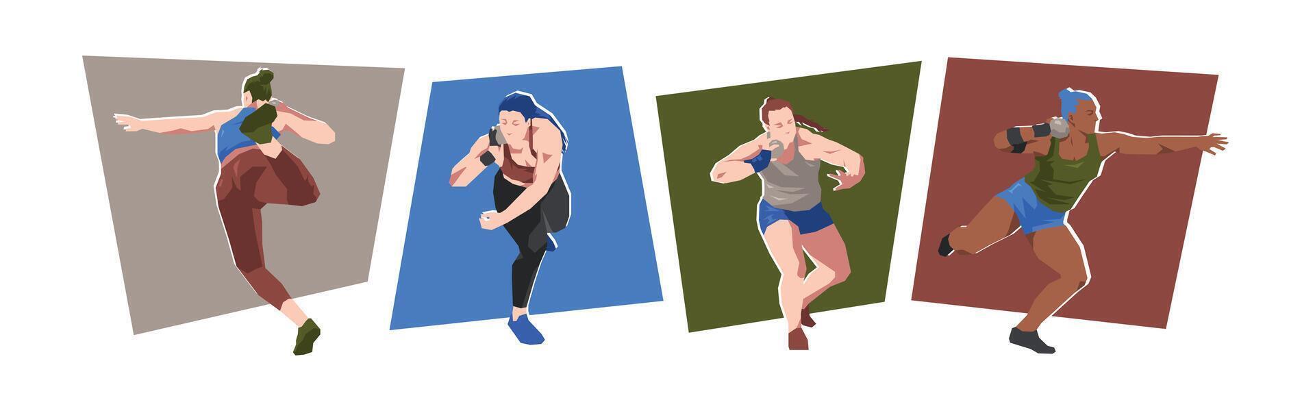 illustration of female shot put athlete character. Sport, athletic concept. Cartoon flat graphic. vector
