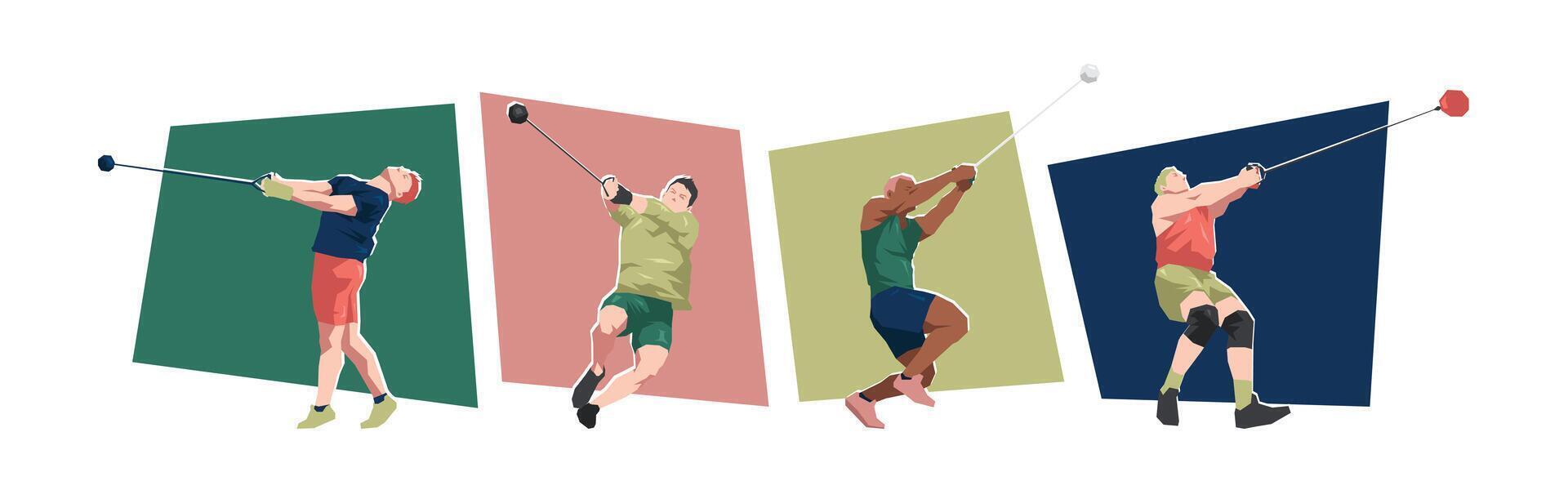 illustration of male hammer throw athlete character. Sport, athletic concept. Cartoon flat graphic. vector