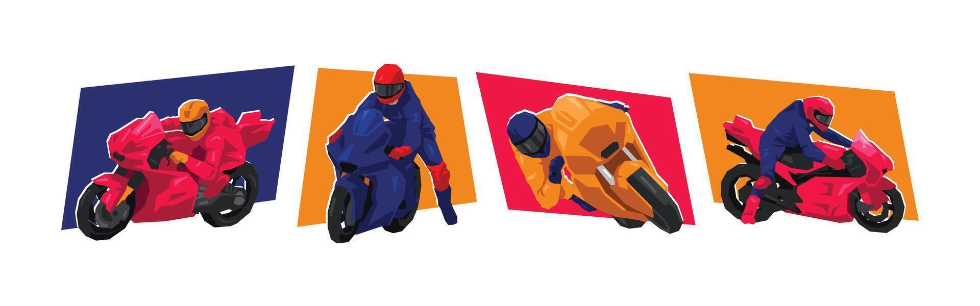 Motorcycle racer character illustration. Sport, racing, vehicle concept. Cartoon flat graphic. vector
