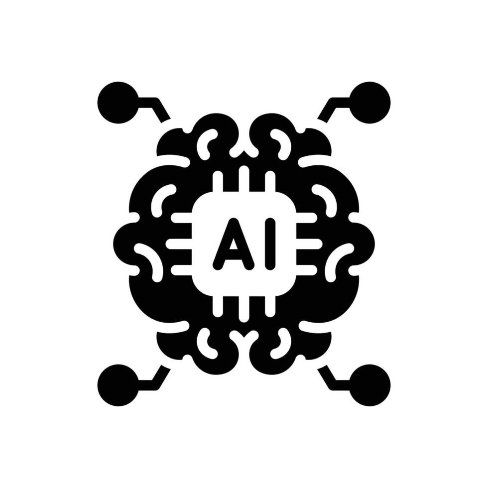 AI brain chip solid style icon vector