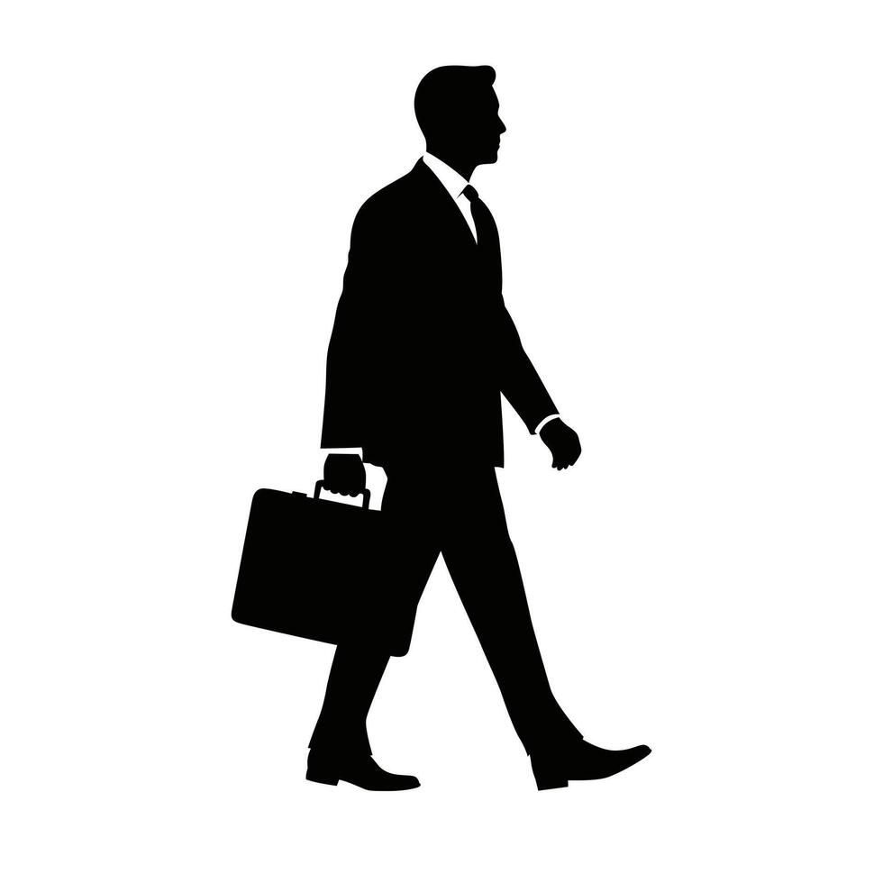 Silhouette of a businessman walking and carrying a suitcase. illustration vector