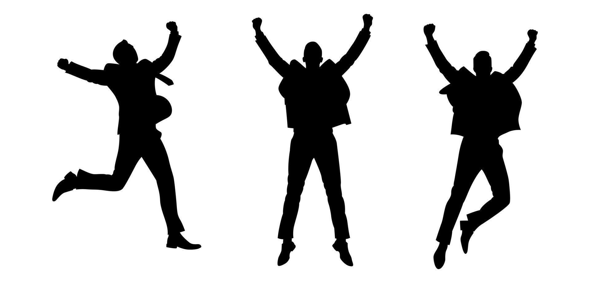 Three silhouette illustrations of businessmen celebrating by jumping with a happy expression. illustration vector