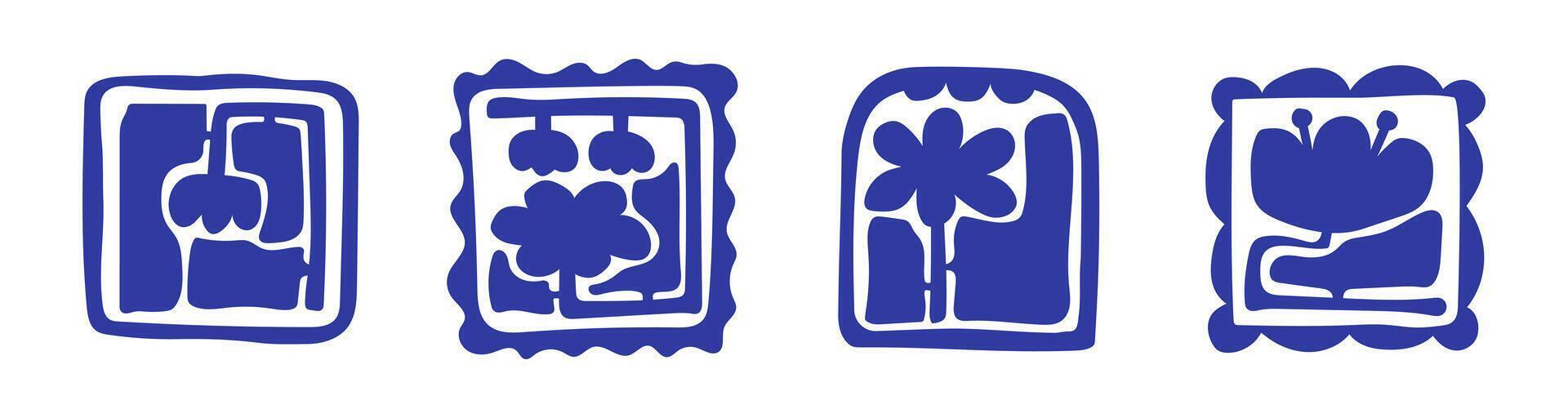 Abstract leaf silhouette, simple blue floral in Matisse style. Abstract organic shapes illustration. Botanic illustration in blue color. vector