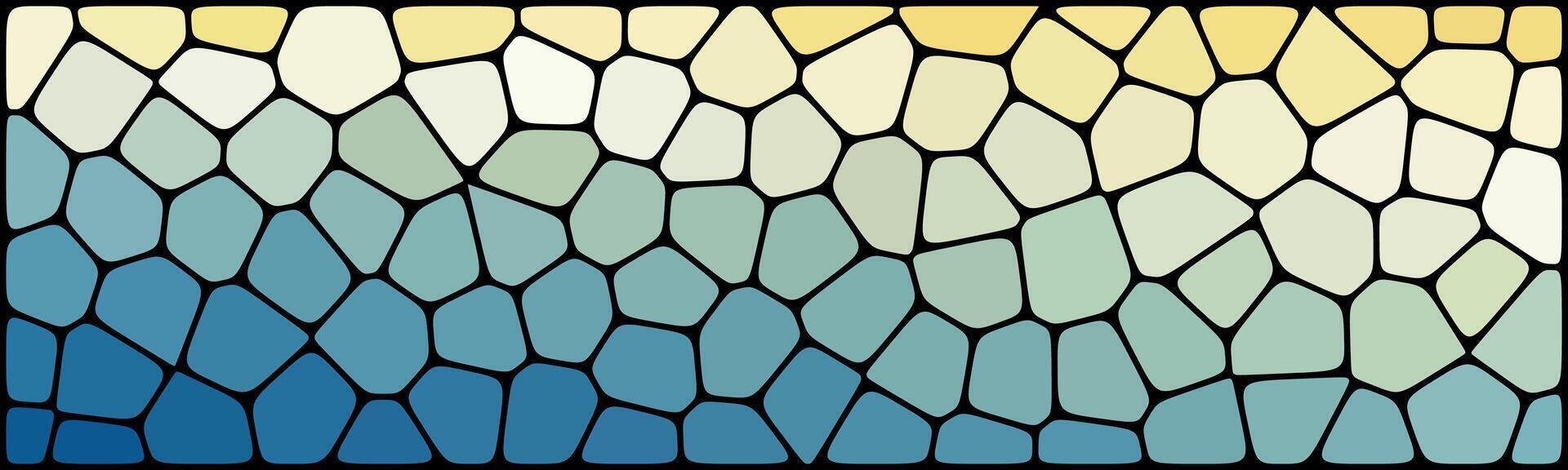 Abstract mosaic pattern with irregular polygon shapes, transitioning from deep blue at the bottom to soft yellows at the top, resembling a stylized gradient sky or ocean. vector