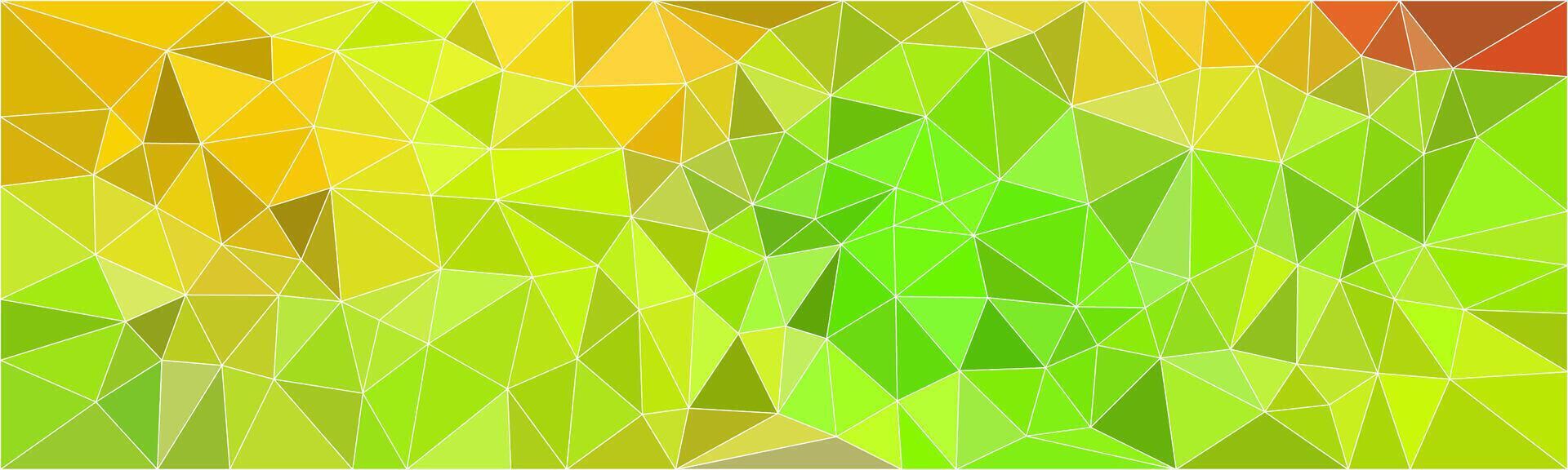 A vibrant abstract mosaic of polygonal shapes in green, yellow, and orange hues, creating a dynamic and colorful low-poly geometric background. vector