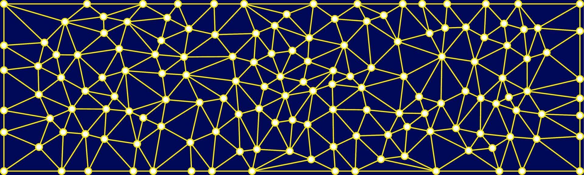 Abstract network mesh of interconnected yellow nodes and lines on a dark blue background, resembling a digital or neural network visualization. vector