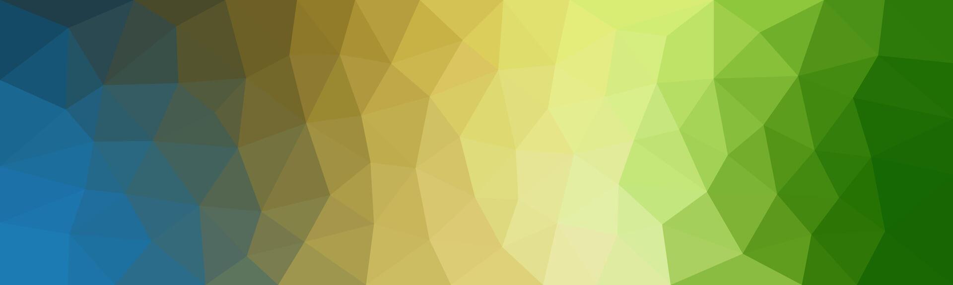 Low-poly abstract background with a gradient transitioning from deep blue to green through brown, yellow, and light green hues, creating a colorful geometric mosaic effect. vector