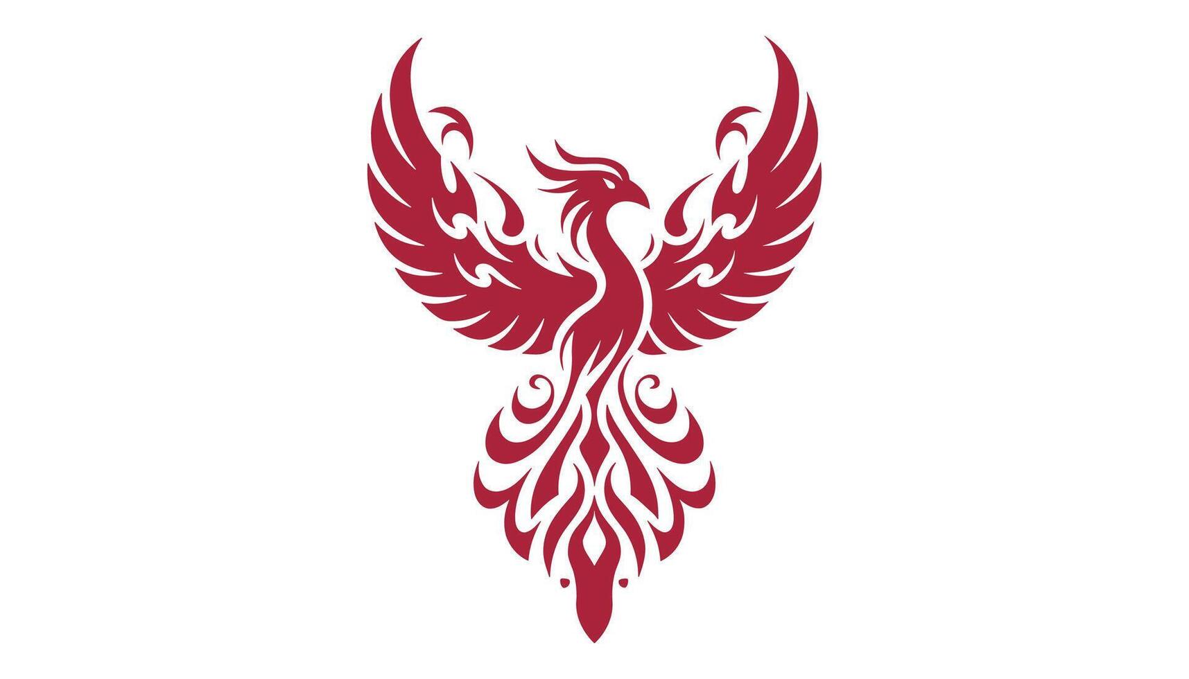 Tribal Phoenix Mythical Fire Bird Tattoo Design with Wings Spread in Red Silhouette vector