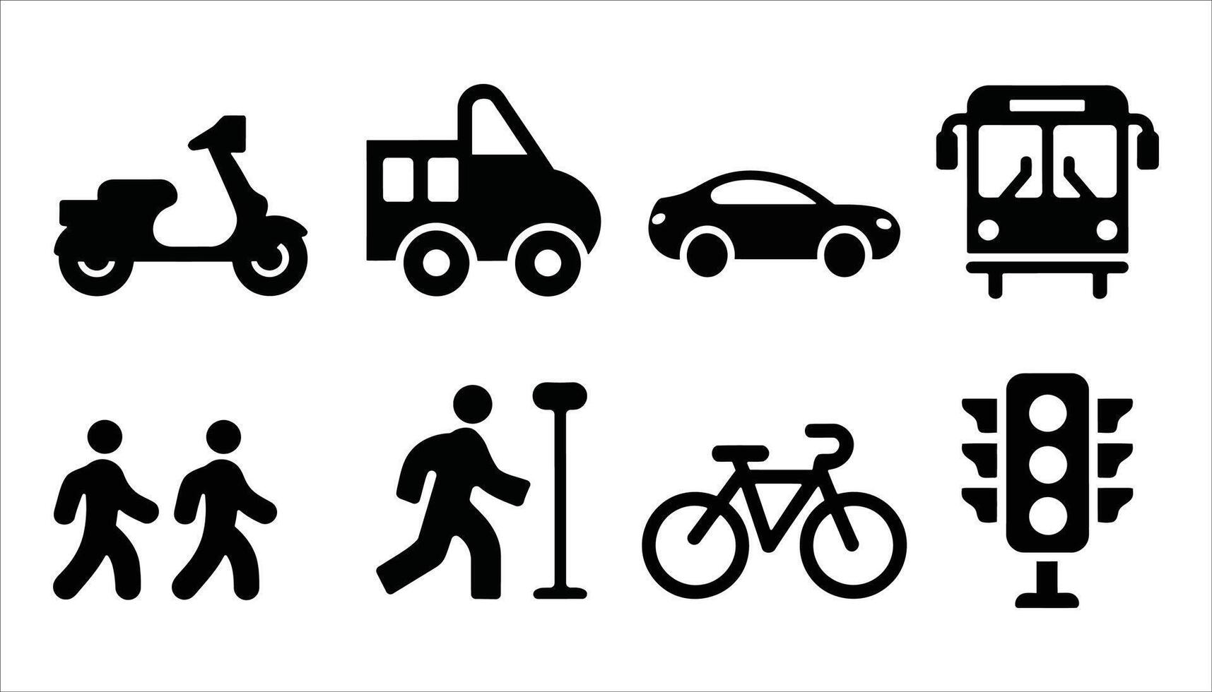 Public Transportation and Road Safety Icons Flat Silhouette Collection vector