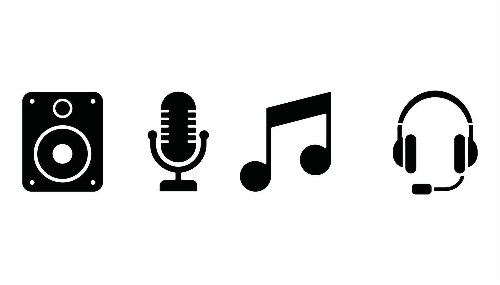 Black Audio Icons Mic Headphones Speaker Symbol vector