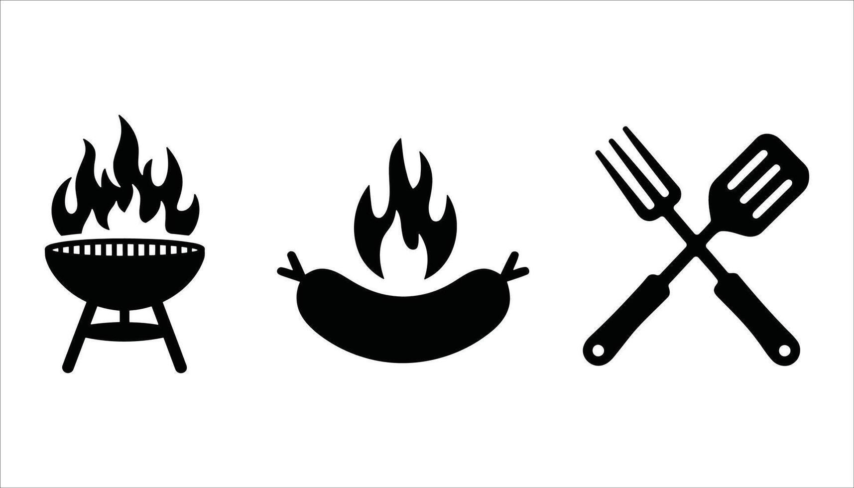 Barbecue Icons Collection Grilled Meat, Tools, and Flame Symbols for Picnic, Summer, and Food Projects vector