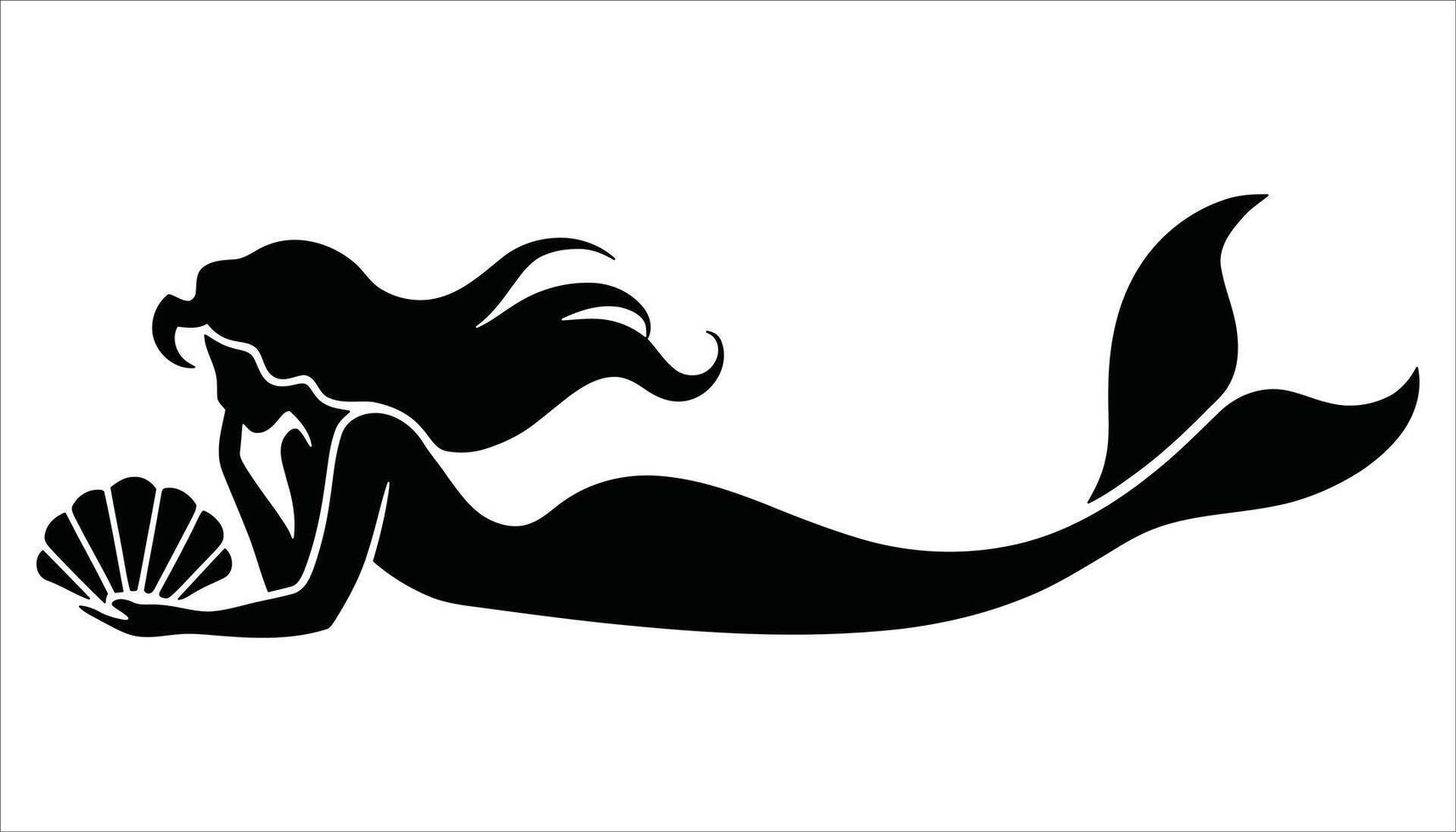 Mermaid Silhouette with Seashell in Hand for Fantasy Design vector