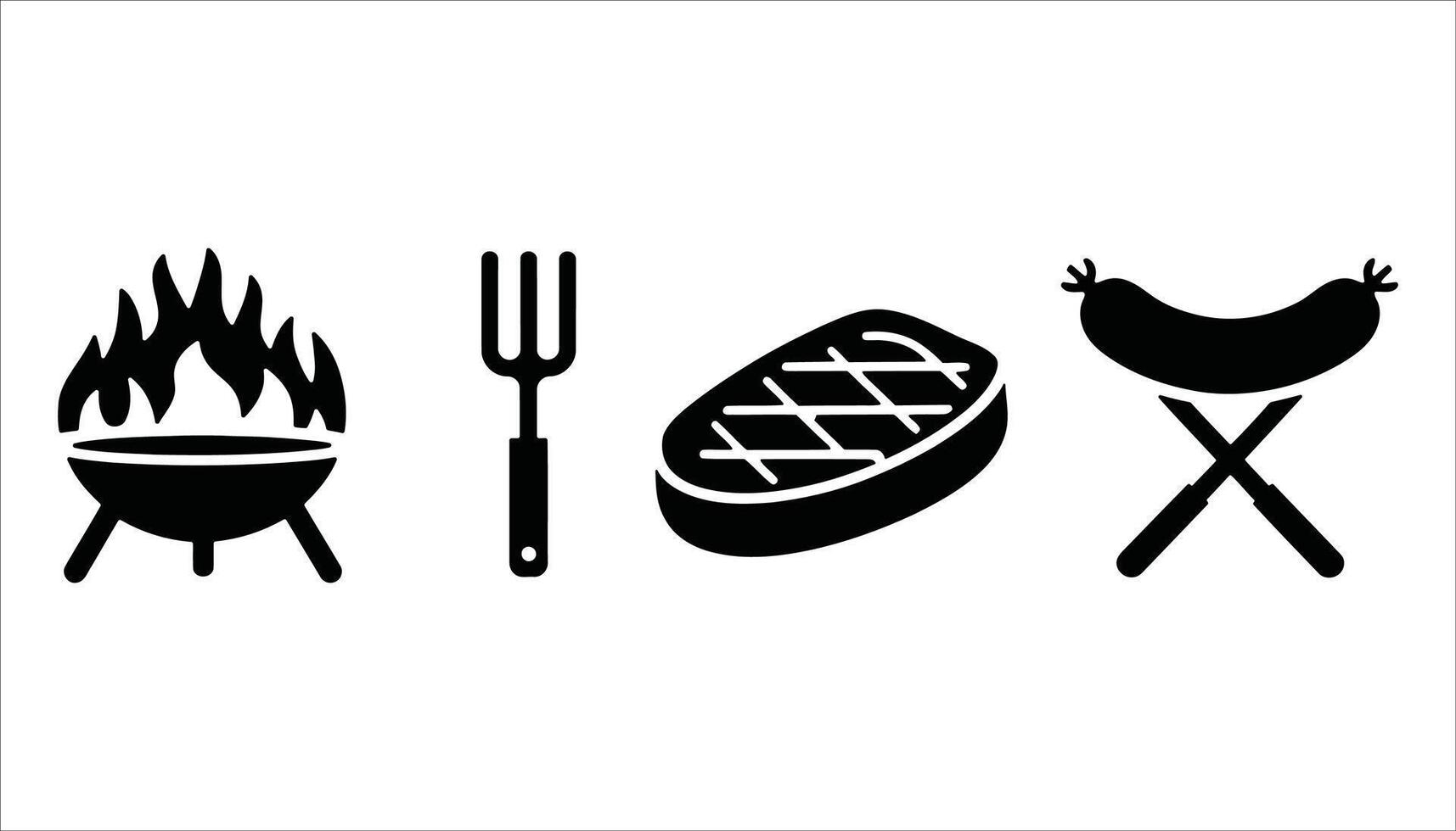 Flat BBQ Elements Barbecue Grill, Steak, Sausage, and Utensil Icons for Cooking and Restaurant Design vector