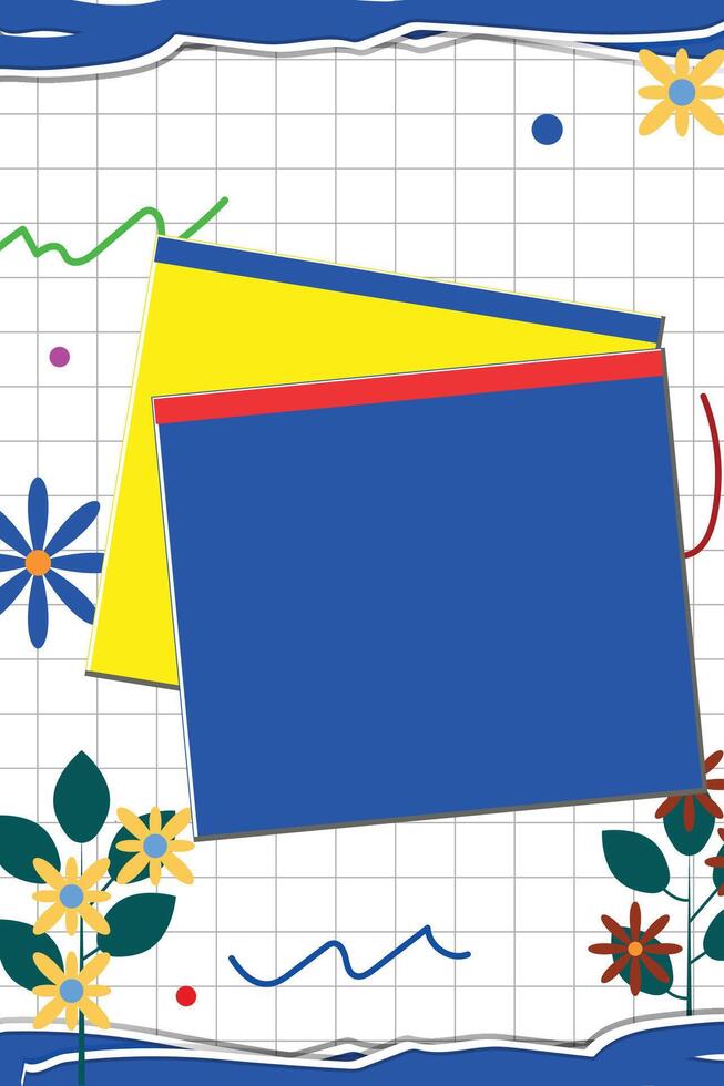 A pop-style graphic template with a combination of geometric shapes, flowers and torn effects that give an expressive and artistic impression. vector