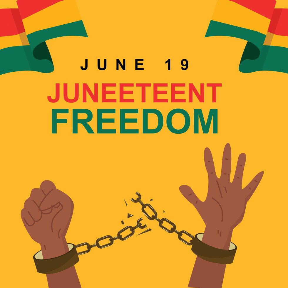 Juneteenth social media posts feature icons of resistance and social justice, honoring the history of black freedom in the United States. vector