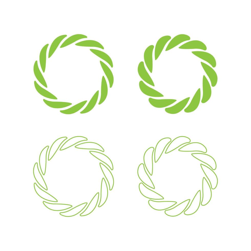 Green floral spiral rings frame isolated flat style. vector
