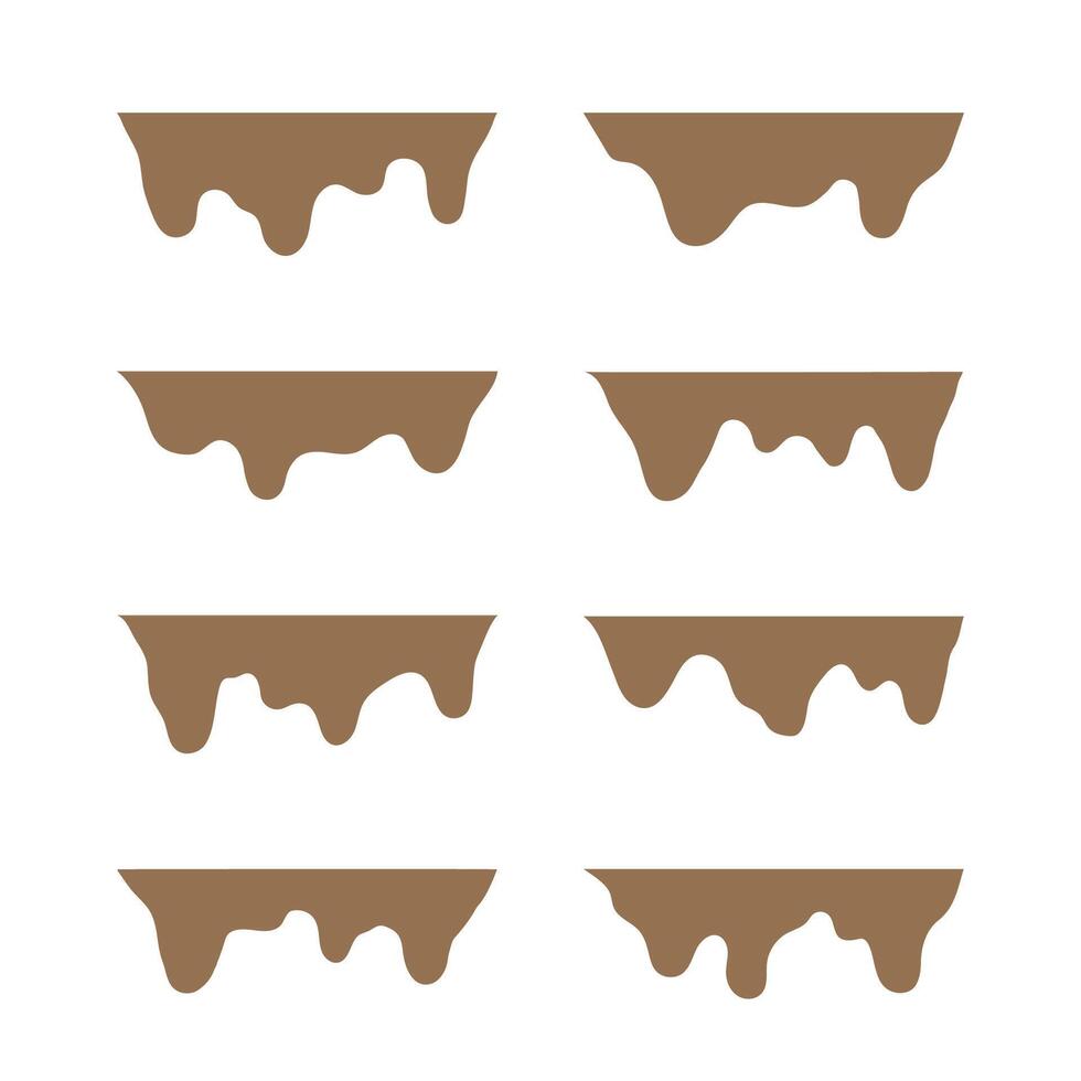 Brown liquid flowing down set isolated flat design. vector