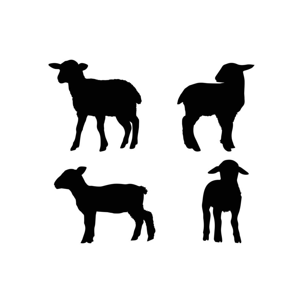 Adorable Baby Sheep Silhouette set Illustration in Solid Black on White Background vector