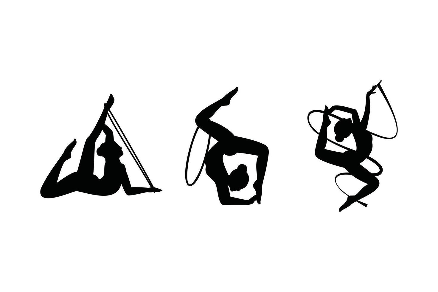 Silhouette set of a Young Female Gymnast Performing Rhythmic Dance with Ribbon and Split Leap Isolated on White Background Artistic Gymnastics Illustration vector