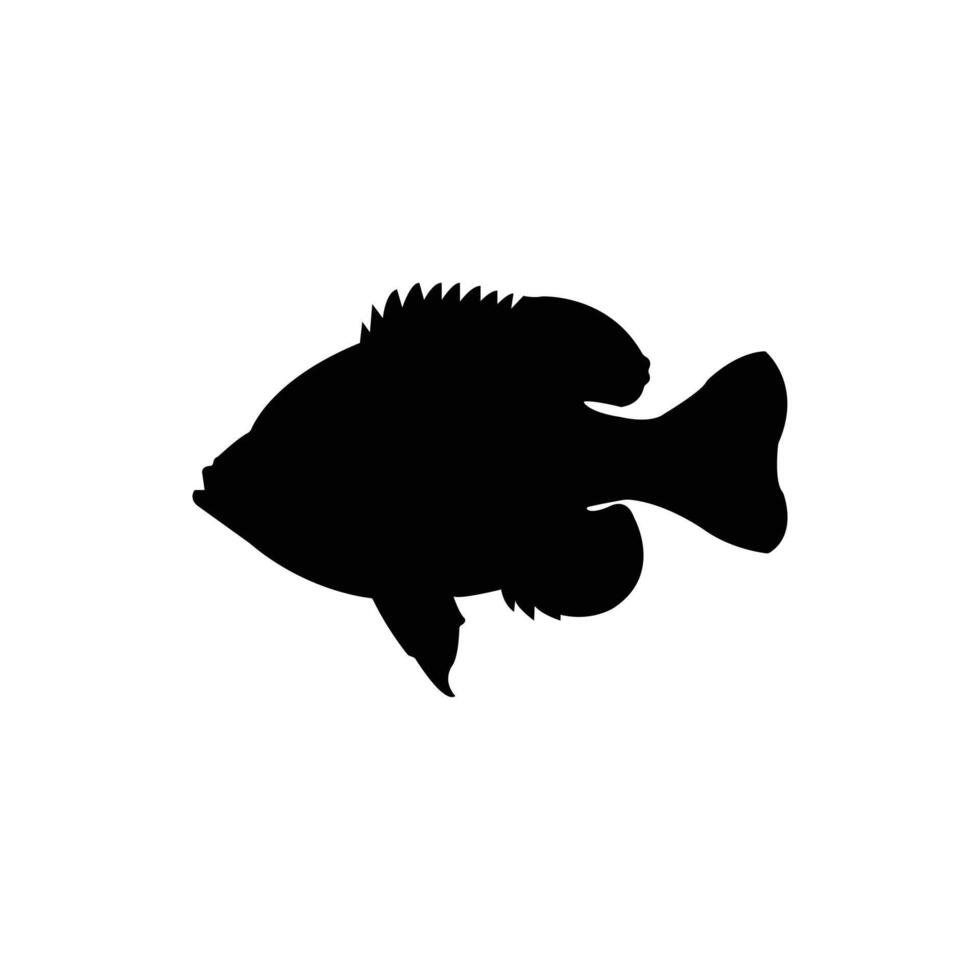 Bluegill Fish Silhouette Icon Illustration Featuring Side View Black Design for Fishing and Wildlife Themes Isolated on White Background vector