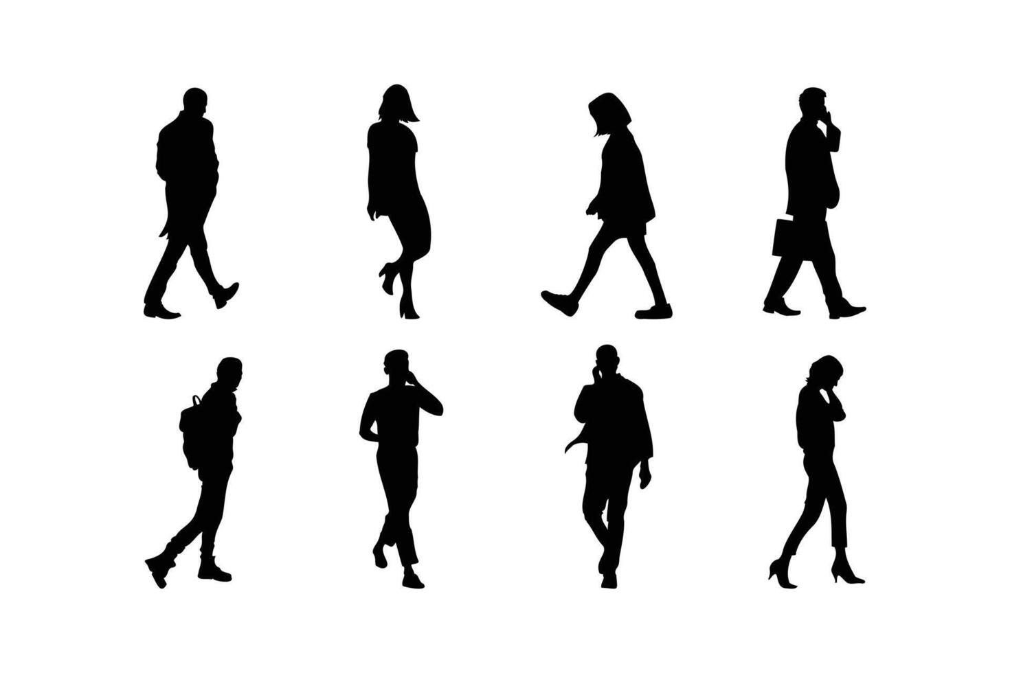 Professional Businesswoman Walking Silhouette Set Illustration Isolated on White Background vector