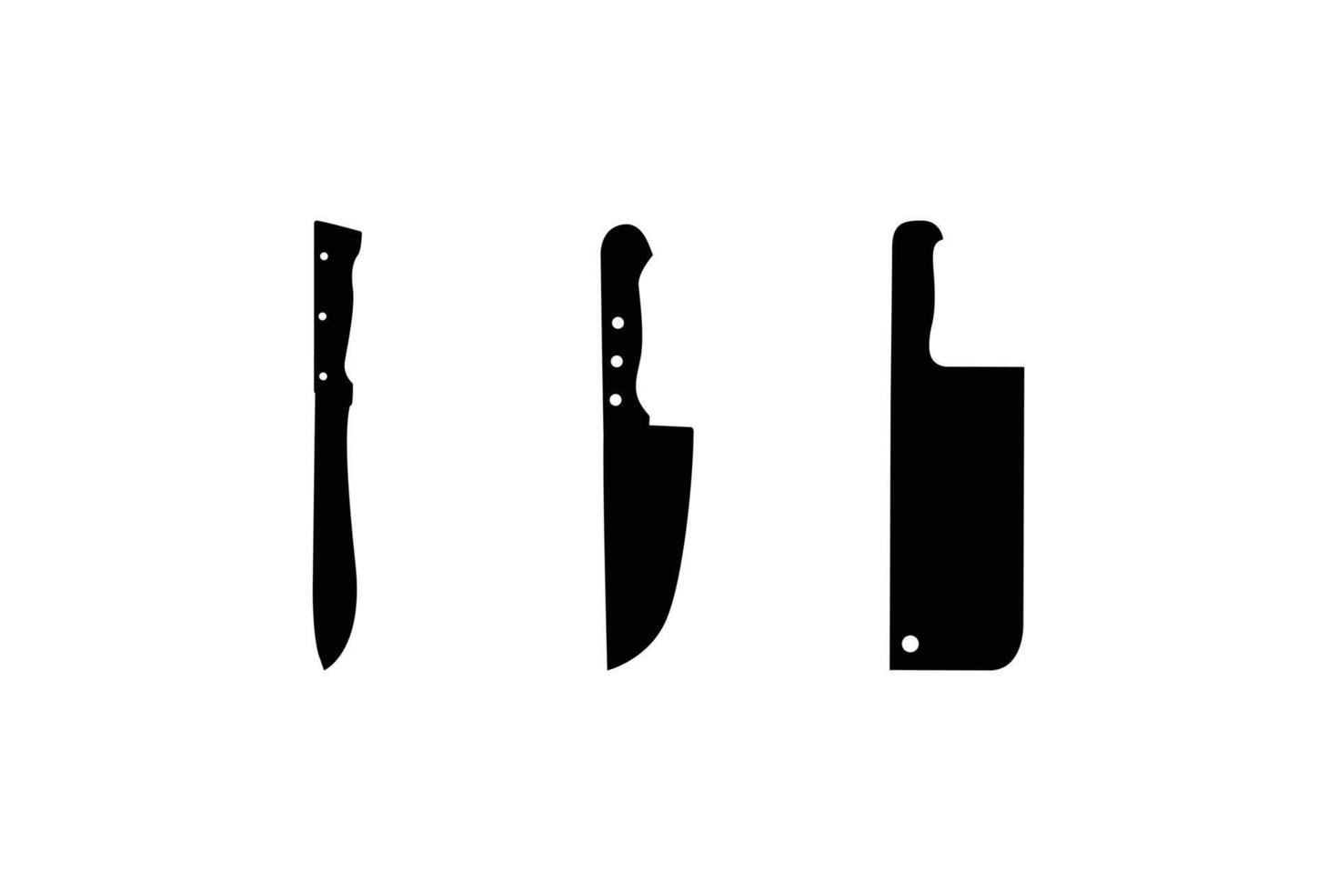Kitchen and Butcher Knife Silhouette Set Black and White Icon Collection for Culinary Tools and Cooking Design Elements on White Background vector