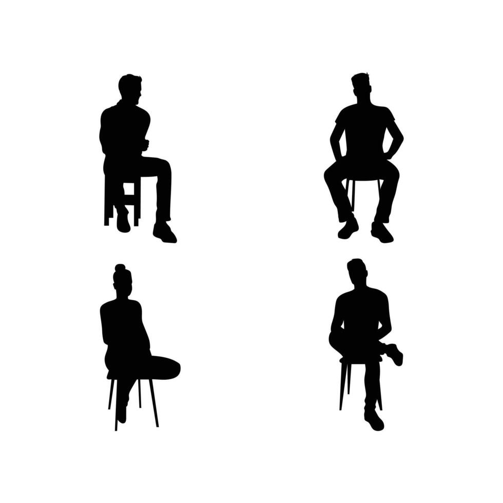 Silhouette Set of People Sitting in Various Poses Illustration Collection vector