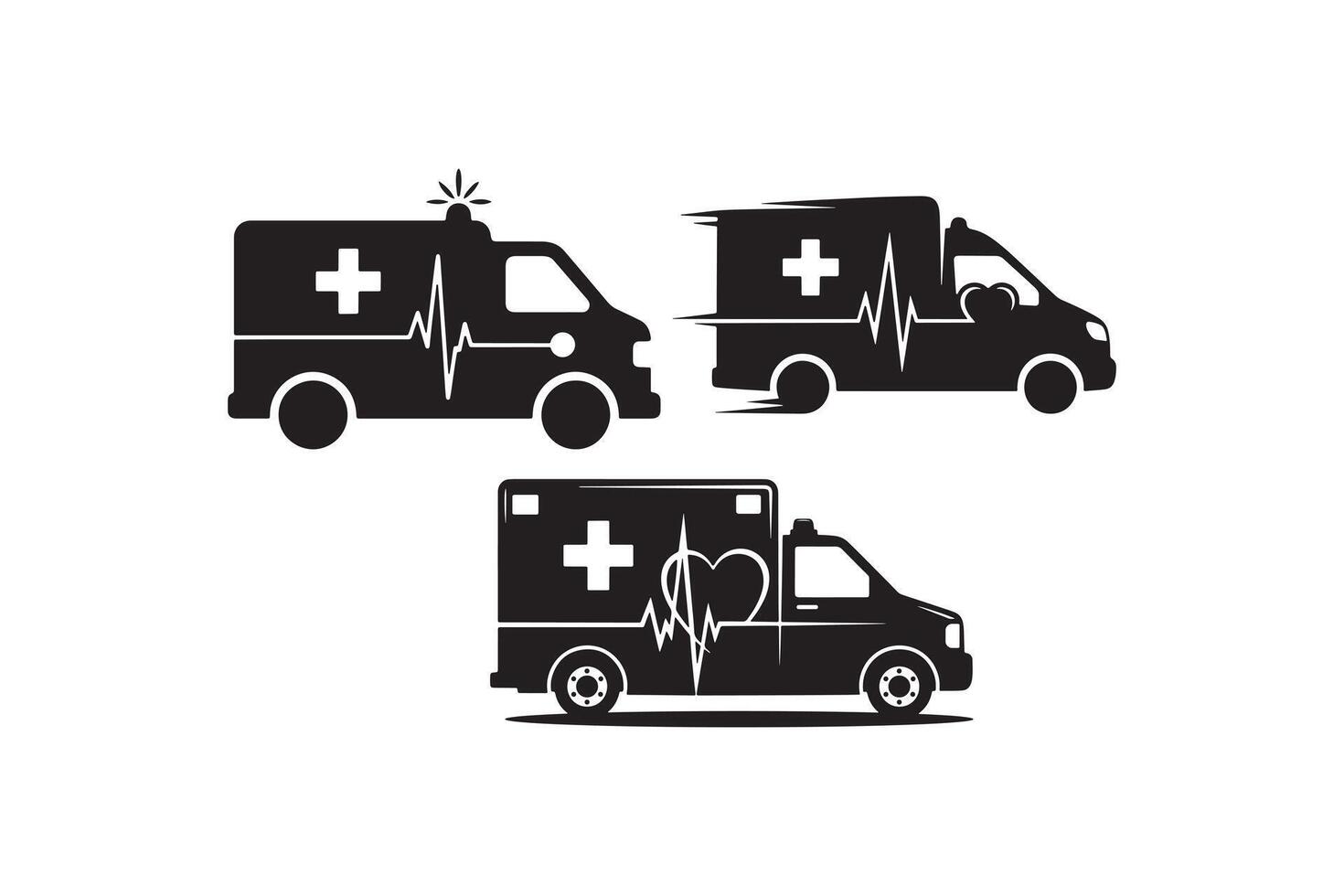Emergency Van with ECG Line Graphic - Ambulance Silhouette Illustration vector