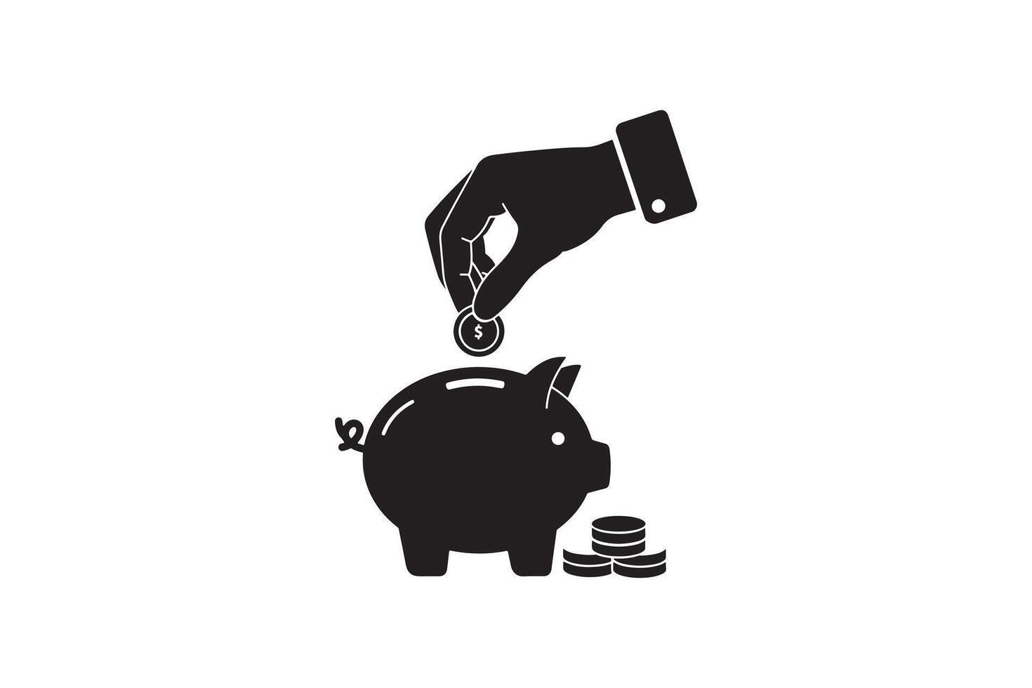 Coin Drop in Piggy Bank Financial Icon - Hand Putting Coin In Piggy Bank Silhouette vector