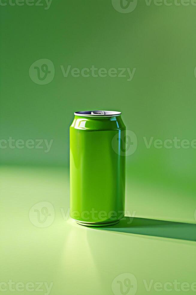 3D Render of Lime Green Juice Can on Matte Background Bright, Playful CGI with Dramatic Lighting and Depth photo