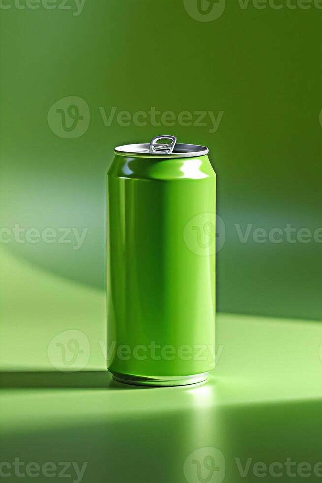 Stylish 3D Render of Lime Green Juice Can on Matte Background Bright, Playful CGI with Dramatic Lighting and Depth photo