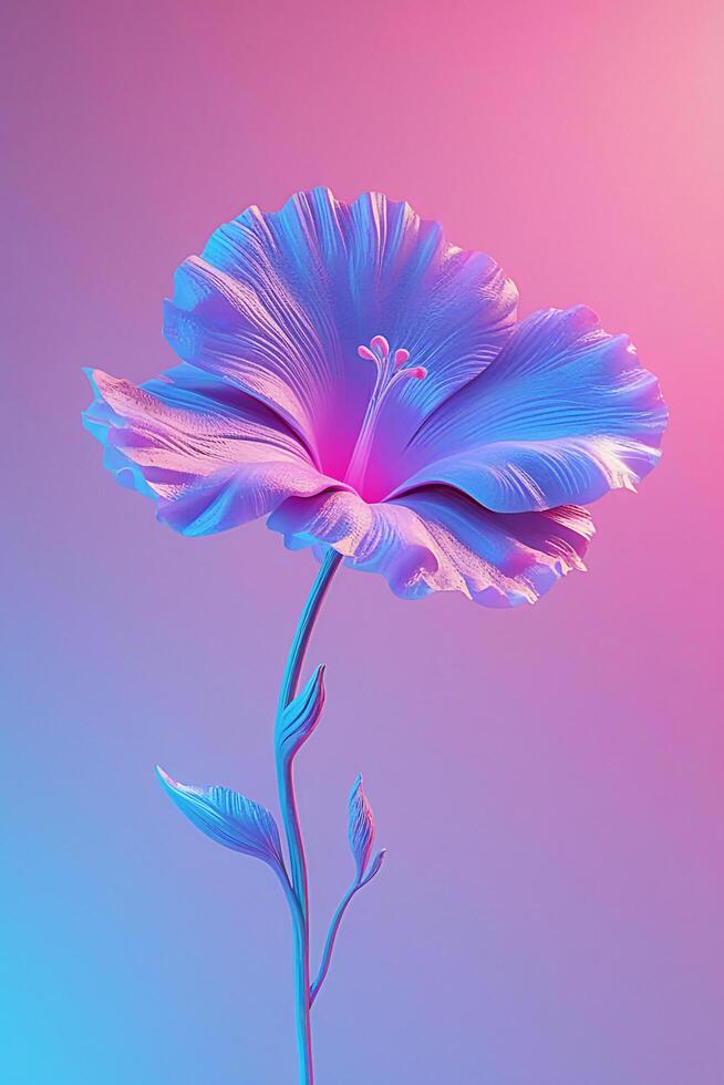 Exotic 3D Rendered Flower in Bloo Vibrant Pixar Style Botanical Art on Gradient Background photo