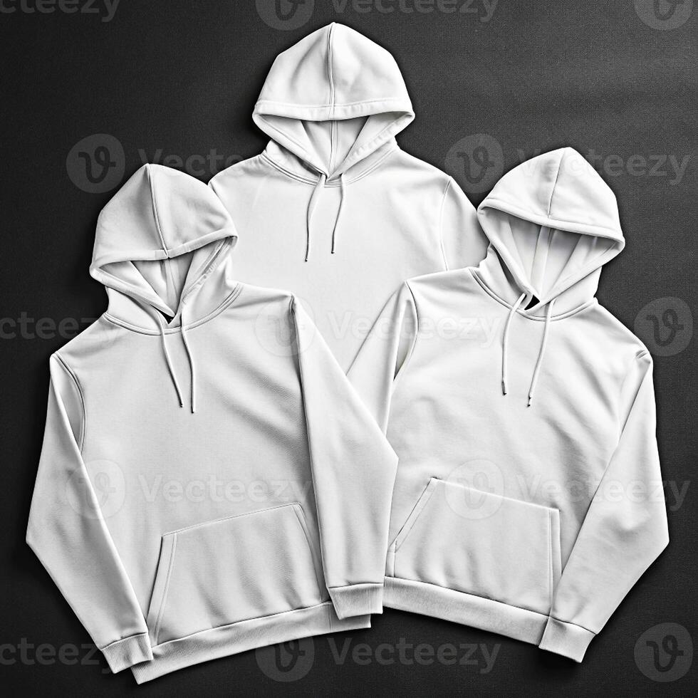 White Blank Hoodies Mockup on Dark Background Apparel Clothing Template for Branding and Design photo