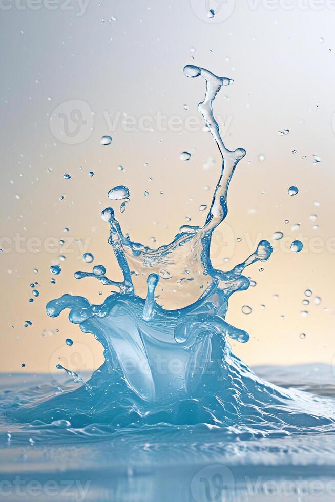 High Speed Photo of Water Splash in Mid Air with Bright Serene Aesthetic on Creamy White Gradient Background