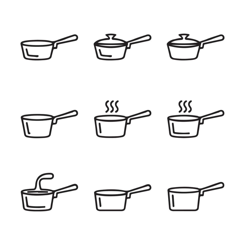 Simple Line Art Saucepan and Pot Icons vector